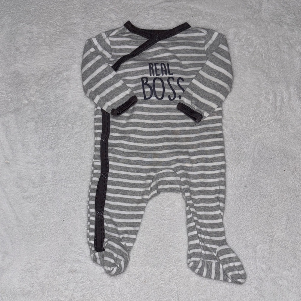 (2 for $10) carters Gray Striped One Piece footie/ sleeper